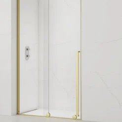 X-MOTION Porte de douche 120x200cm Coulissante, anticalcaire avec profilé Or brillant (SATBWIXM120NIKAZ)