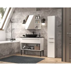 YANA - Meuble salle de bain avec panier à linge - 31x30x174 cm - Colonne rangement SDB