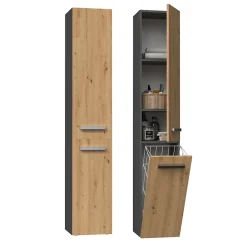 YANA - Meuble salle de bain avec panier à linge - 31x30x174 cm - Colonne rangement SDB