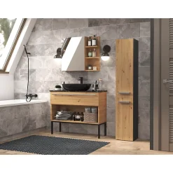 YANA - Meuble salle de bain avec panier à linge - 31x30x174 cm - Colonne rangement SDB
