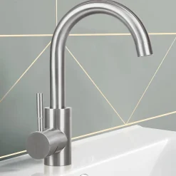 ZMH Robinetterie de lavabo en acier inoxydable Mitigeur de lavabo rotatif à haute pression