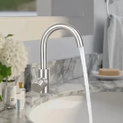 ZMH Robinetterie de lavabo en acier inoxydable Mitigeur de lavabo rotatif à haute pression