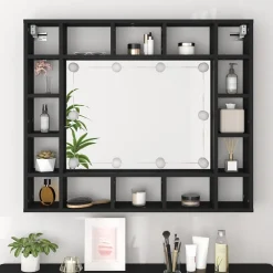 ZMH Armoire à miroir à LED noir 91x15x76,5 cm