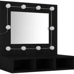 ZMH Armoire à miroir avec LED noir 60x31,5x62 cm