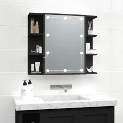 ZMH Armoire à miroir avec LED noir 70x16,5x60 cm