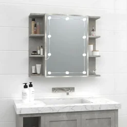 ZMH Armoire à miroir avec LED Gris béton 70x16,5x60 cm