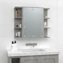 ZMH Armoire à miroir avec LED Gris béton 70x16,5x60 cm