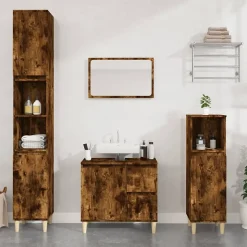 ZMH Armoire de bain chêne fumé 30x30x190 cm bois d'ingénierie
