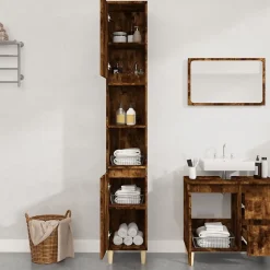 ZMH Armoire de bain chêne fumé 30x30x190 cm bois d'ingénierie