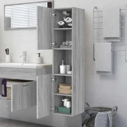 ZMH Armoire de bain Sonoma gris 30x30x130 cm Bois d'ingénierie