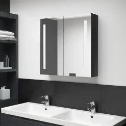 ZMH Armoire de salle de bain à miroir LED noir brillant 62x14x60 cm