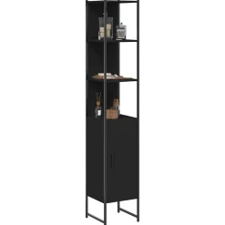 ZMH Armoire de salle de bain noir 33x33x185,5 cm bois d'ingénierie