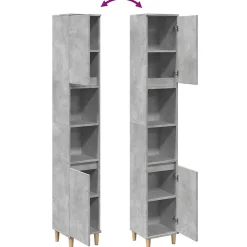 ZMH Armoire de salle de bain gris béton 30x30x190 cm