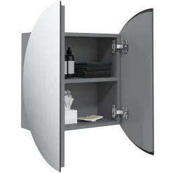ZMH Armoire de salle de bain miroir rond et LED Gris 47x47x17,5 cm