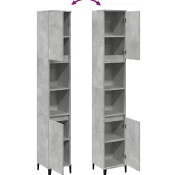 ZMH Armoire de salle de bain gris béton 30x30x190 cm