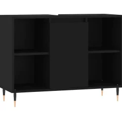 ZMH Armoire de salle de bain noir 80x33x60 cm bois d'ingénierie