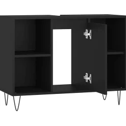 ZMH Armoire de salle de bain noir 80x33x60 cm bois d'ingénierie