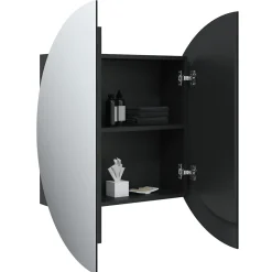 ZMH Armoire de salle de bain miroir rond et LED Noir 54x54x17,5 cm