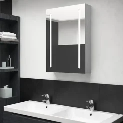 ZMH Armoire de salle de bain à miroir LED gris béton 50x13x70 cm