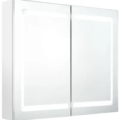 ZMH Armoire de salle de bain à miroir LED Blanc brillant 80x12x68cm