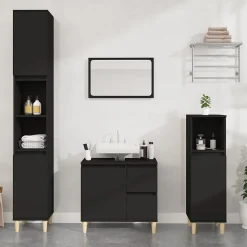 ZMH Armoire de salle de bain noir 65x33x60 cm bois d'ingénierie