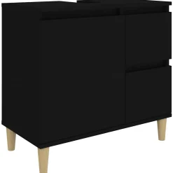 ZMH Armoire de salle de bain noir 65x33x60 cm bois d'ingénierie