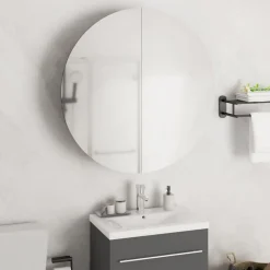 ZMH Armoire de salle de bain miroir rond et LED Blanc 54x54x17,5 cm