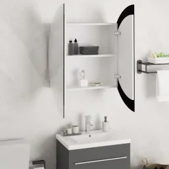ZMH Armoire de salle de bain miroir rond et LED Blanc 54x54x17,5 cm