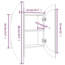 ZMH Armoire de salle de bain miroir rond et LED Blanc 54x54x17,5 cm