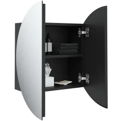 ZMH Armoire de salle de bain miroir rond et LED Noir 47x47x17,5 cm
