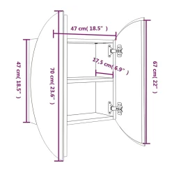 ZMH Armoire de salle de bain miroir rond et LED Noir 47x47x17,5 cm