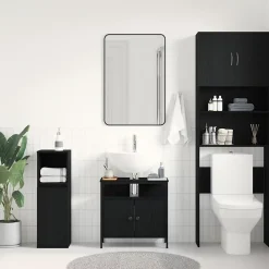 ZMH Armoire lavabo de salle de bain chêne noir 60x30x60 cm