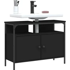 ZMH Armoire lavabo de salle de bain noir 80x30x60 cm