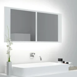 ZMH Armoire salle de bain à miroir LED Blanc 100x12x45 cm Acrylique