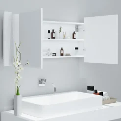 ZMH Armoire salle de bain à miroir LED Blanc 100x12x45 cm Acrylique