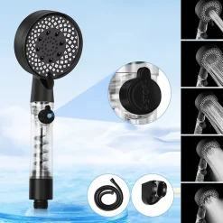 ZMH Douchette à main noire à économie d'eau avec flexible de 1,5 m pour salle de bain