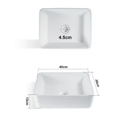 ZMH Lavabo Carré Céramique à Poser, 40x30x13cm, Effet Lotus, Blanc