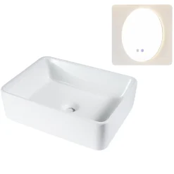 ZMH Lavabo Carré Céramique à Poser, 48x37x13,5cm, Finition Nano Effet Lotus, Blanc