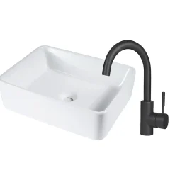 ZMH Lavabo Carré Céramique à Poser, 48x37x13,5cm, Finition Nano Effet Lotus, Blanc