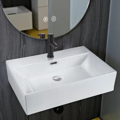 ZMH Lavabo Carré En Céramique à Poser 60x42x15cm Blanc