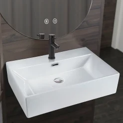 ZMH Lavabo Carré En Céramique à Poser 51x42x15cm Blanc