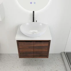 ZMH Lavabo Ovale Céramique à Poser, 41x33x14,5cm, Nano Effet Lotus, Blanc.