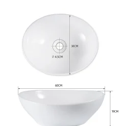 ZMH Lavabo Ovale Céramique à Poser, 41x33x14,5cm, Nano Effet Lotus, Blanc.