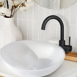 ZMH Lavabo Ovale Céramique à Poser, 41x33x14,5cm, Nano Effet Lotus, Blanc.