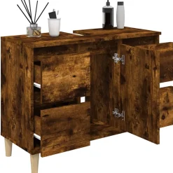 ZMH Meuble d'évier chêne fumé 80x33x60 cm bois d'ingénierie