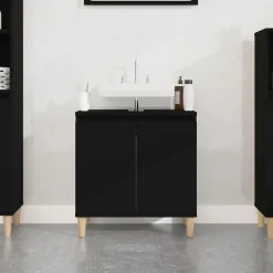 ZMH Meuble d'évier noir 58x33x60 cm bois d'ingénierie