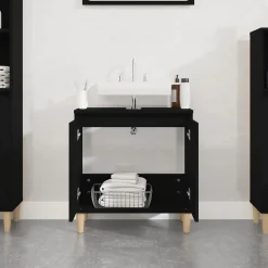 ZMH Meuble d'évier noir 58x33x60 cm bois d'ingénierie