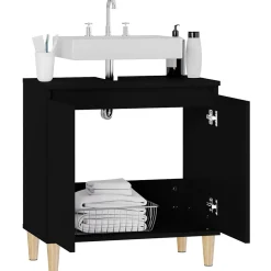 ZMH Meuble d'évier noir 58x33x60 cm bois d'ingénierie