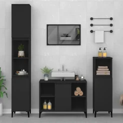 ZMH Meuble d'évier noir 80x33x60 cm bois d'ingénierie