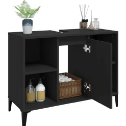 ZMH Meuble d'évier noir 80x33x60 cm bois d'ingénierie